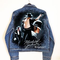 Michael Jackson Painted denim jacket Custom gifts Jean jacket blue denim jacket King of pop mj jacket dangerous