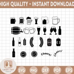 beer svg bundle, drinking svg, beer glass svg, beer cut file for cricut silhouette files, easy cut, instant download