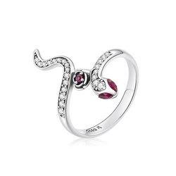 Snake ring with rose, Sterling silver jewelry, Size 6 - 8 US, Red stone flower, Statement rings for men or woman