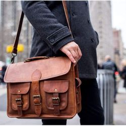 15Leather Messenger Bag for Men's Women's, Laptop Briefcase Bag, Vintage Messenger Shoulder Bag, Briefcase Laptop Busine