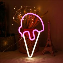 Ice Cream Neon Light LED Neon Sign Wall Hanging Decor Lamps Bedroom Lovely Night Light Kids Birthday Gift Battery