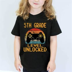 fifth grade shirt kids back to school party shirt, 5th grade level unlocked video gamer back to school boys youth kids t