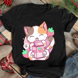 cat shirt, cat gift, cat lover shirt, cat lover gift, strawberry shake strawberry milk cat kawaii neko anime cute cats t