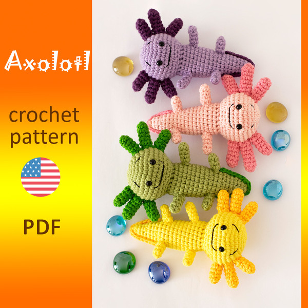 Multicolored Crocheted Axolotl Toys