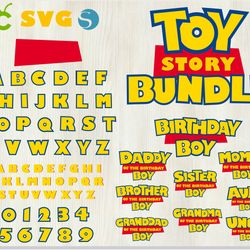 toy story bundle svg | toy story font svg, toy story birthday boy svg, toy story family logo t shirt svg, toy story logo