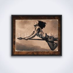 witch on broom witchy decor gothic halloween witchcraft photo printable art print poster digital download