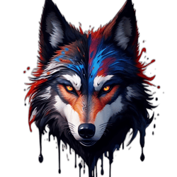 Futuristic Multicolored Wolf Face: Digital Drive Style