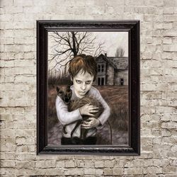 Living in the Past. Abandoned house wall decor. Gothic Illustration. Beautiful print in post-apocalyptic style. 820.