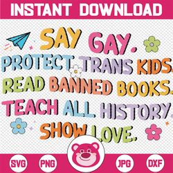 Groovy Say Gay Protect Trans Kids Read Banned Books LGBT Svg, Teach All History Show Love LGBT Svg, Say Gay Png, Protect