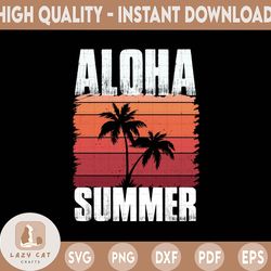 Aloha!, Retro Beach design with Palm Tree, PNG Digital Design, Beach Sublimation Design Download, Print and Cut, Printab