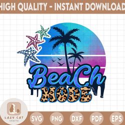 beach mode png for sublimation. retro summer sunset png with palm trees shirt mug design. ocean life family vacation png