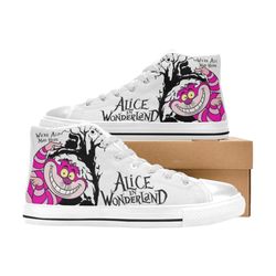 alice in wonderland cheshire cat high top canvas shoes for fan, women and men, alice in wonderland high top canvas shoes