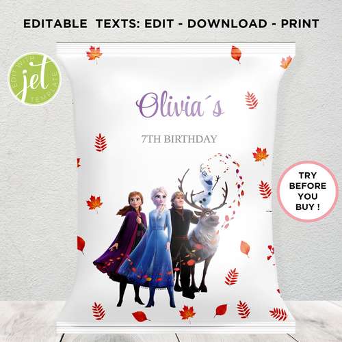 Frozen chip bag wrapper, Frozen party favors bag, Party favors bag, Chips bag, Chips bag wraper