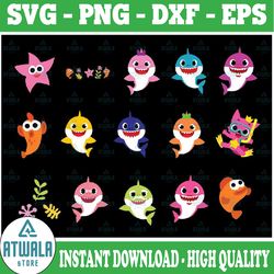 9 family sharks character svg with pink pong and friends bundle svg,png,shark's friends svg, pink fong svg, family shark