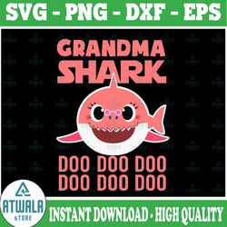 grandma shark svg, cricut cut files, shark family doo doo doo vector eps, silhouette dxf, design for tsvg , clothes, aun