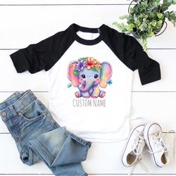 New Baby Gift, Custom Elephant Onesie, Cute Toddler Girl Shirt, Floral Animal Baby Bodysuit, Personalized Youth Outfit,