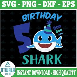 shark 5th birthday svg, boy birthday shark svg dxf eps, boy fifth birthday clipart, five year old, baby, shark, 5th birt