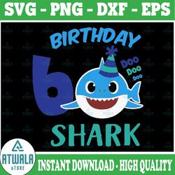 shark 6th birthday svg, boy birthday shark svg dxf eps, boy sixth birthday clipart, six year old, baby, shark, 6th birth