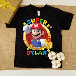custom super mario birthday shirt, personalize super mario family shirts, super mario birthday party t-shirt