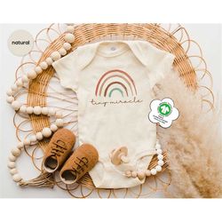 tiny miracle rainbow onesie, baby birth announcement, natural baby onesie, organic cotton bodysuit, newborn baby onesie,