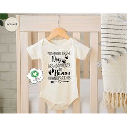 Promoted From Dog Grandparents To Human Grandparents Baby Onesie, Natural Organic Cotton Baby Bodysuit, Pregnancy Announ