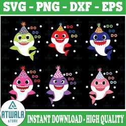 baby shark family doo doo doo svg vector eps, silhouette dxf, design for tsvg , clothes, sea world