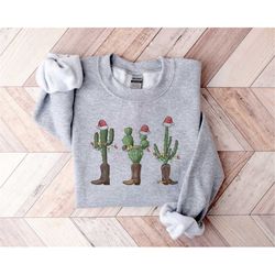 Christmas Sweatshirt,Santa Hat Cactus Christmas,Howdy Christmas Shirt,Funny Christmas Shirt,2022 Happy New Year,Christma