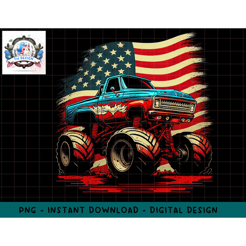Monster Truck 4th of July Vintage American Flag Patriotic png, sublimation.jpg