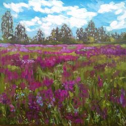 Field Oil Painting, Summer Field, Landscape art, Landscape painting