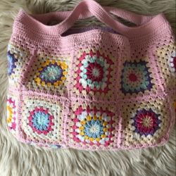 Crochet Granny Square Bag, Summer Bag Tote, Crochet Patchwork Bag, Rainbow Square Crochet Bag