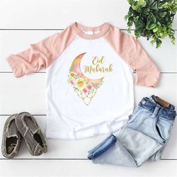 floral ramadan kids shirt, muslim toddler tshirts, eid baby girl onesie, cute baby bodysuit, eid mubarak youth shirt, ra