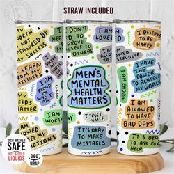 mental health  tumbler ,men's mental tumbler, 20oz daily affirmations tumbler , gift for him, best friend tumbler,mental