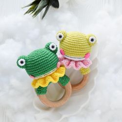 Crochet baby rattle little frog cute baby shower gift