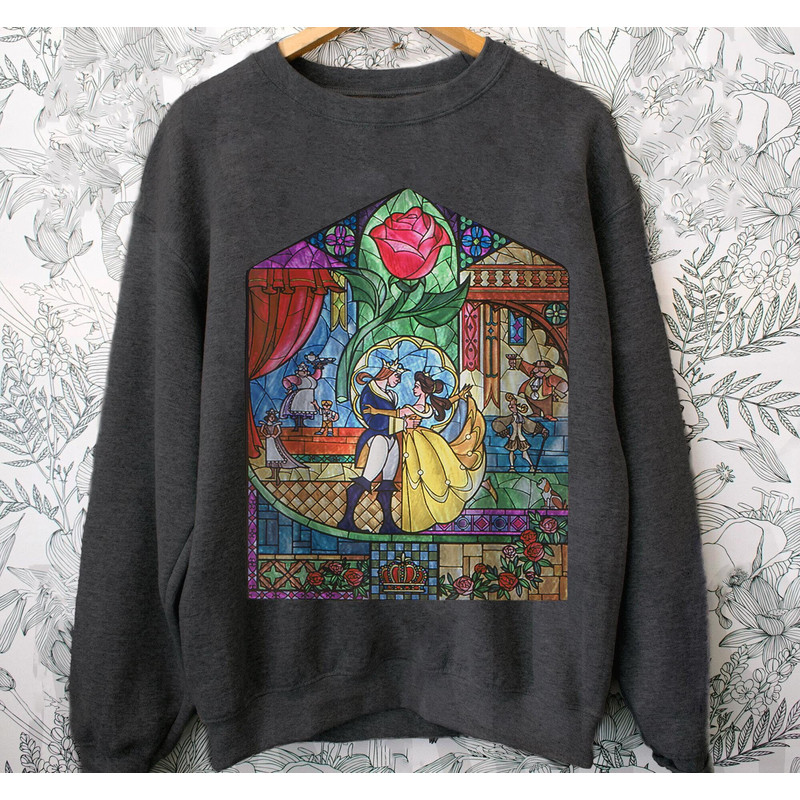Beauty and The Beast Stained Glass Rose Graphic Sweatshirt  Disney Belle Princess Shirt  Walt Disney World T-shirt  Disneyland Trip - 1.jpg