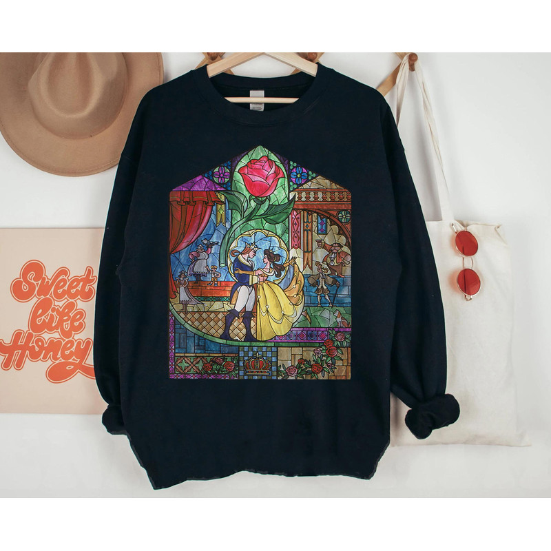 Beauty and The Beast Stained Glass Rose Graphic Sweatshirt  Disney Belle Princess Shirt  Walt Disney World T-shirt  Disneyland Trip - 2.jpg