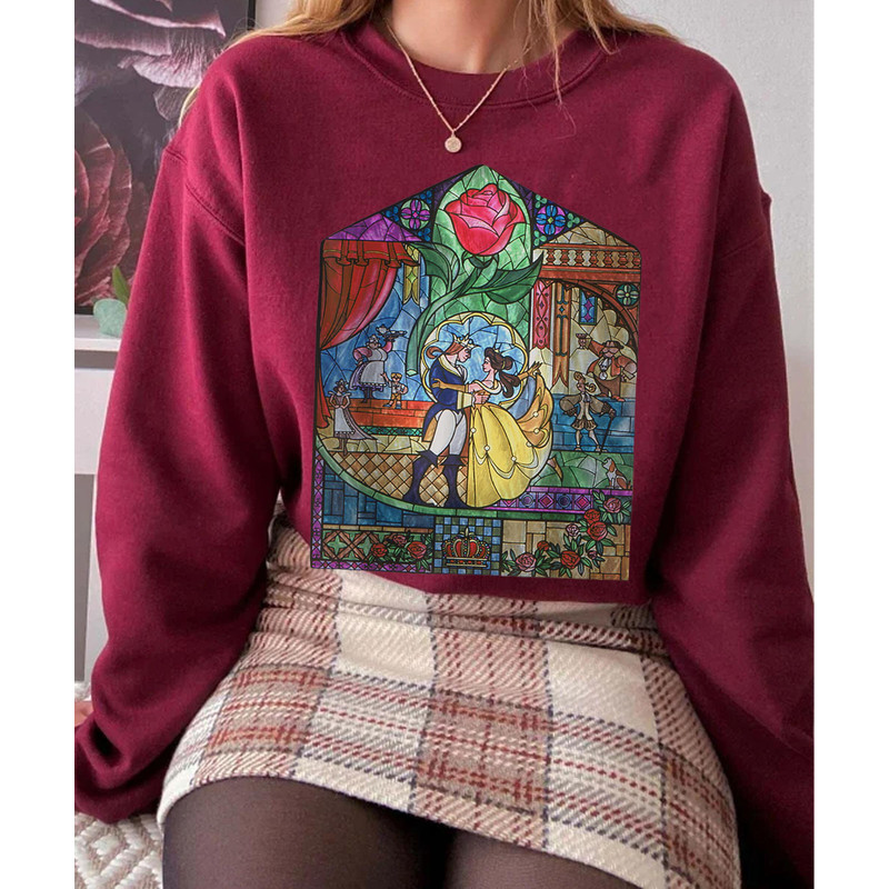 Beauty and The Beast Stained Glass Rose Graphic Sweatshirt  Disney Belle Princess Shirt  Walt Disney World T-shirt  Disneyland Trip - 3.jpg