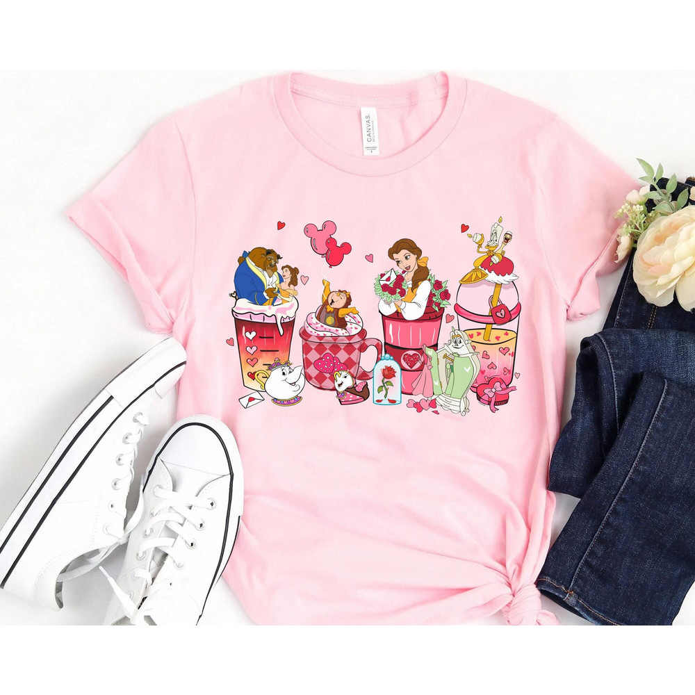 Beauty and The Beast Valentine Coffee Latte Drink Shirt Disney Valentine's Day Tee Disneyland Couple Matching Trip Gift For Him Her - 1.jpg