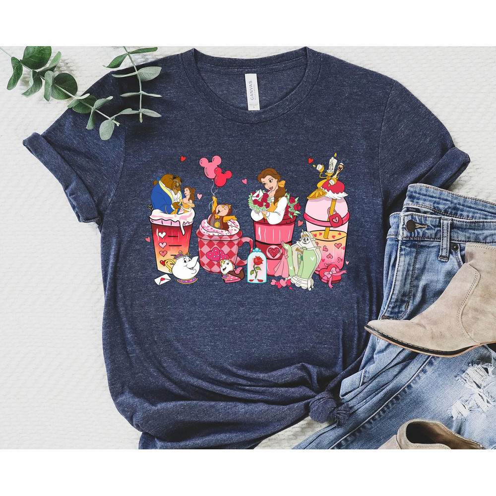 Beauty and The Beast Valentine Coffee Latte Drink Shirt Disney Valentine's Day Tee Disneyland Couple Matching Trip Gift For Him Her - 2.jpg
