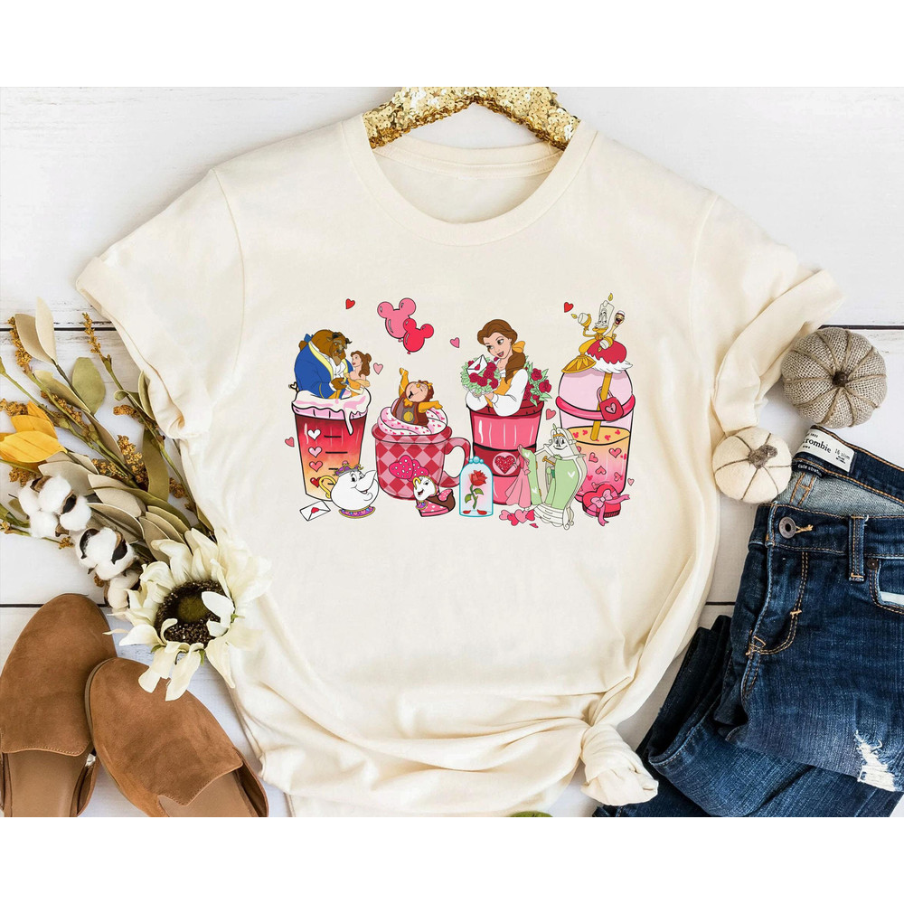 Beauty and The Beast Valentine Coffee Latte Drink Shirt Disney Valentine's Day Tee Disneyland Couple Matching Trip Gift For Him Her - 3.jpg