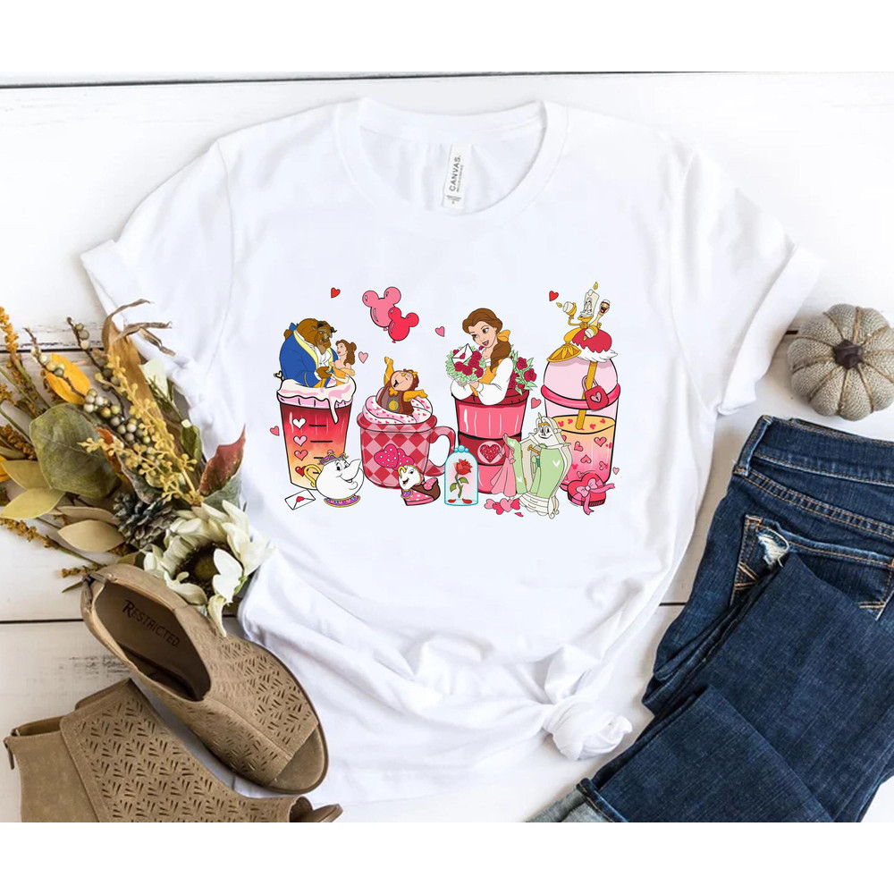Beauty and The Beast Valentine Coffee Latte Drink Shirt Disney Valentine's Day Tee Disneyland Couple Matching Trip Gift For Him Her - 4.jpg
