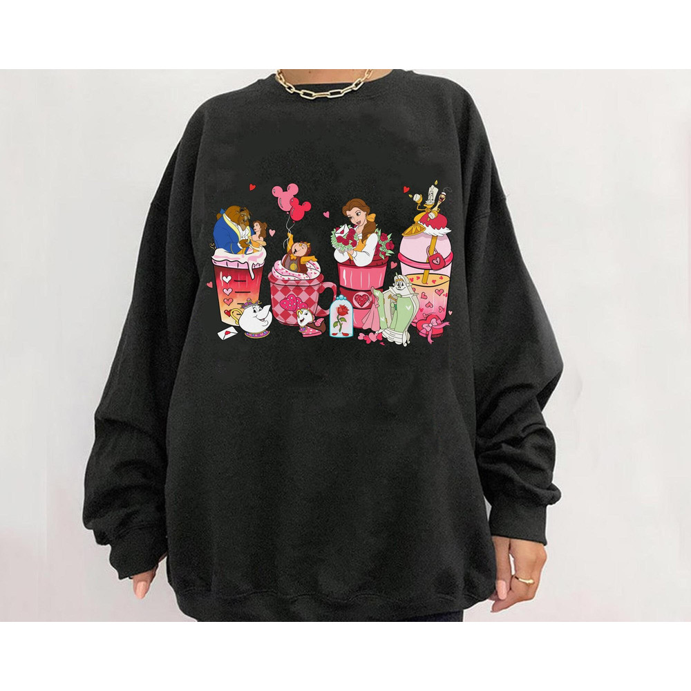Beauty and The Beast Valentine Coffee Latte Drink Shirt Disney Valentine's Day Tee Disneyland Couple Matching Trip Gift For Him Her - 5.jpg