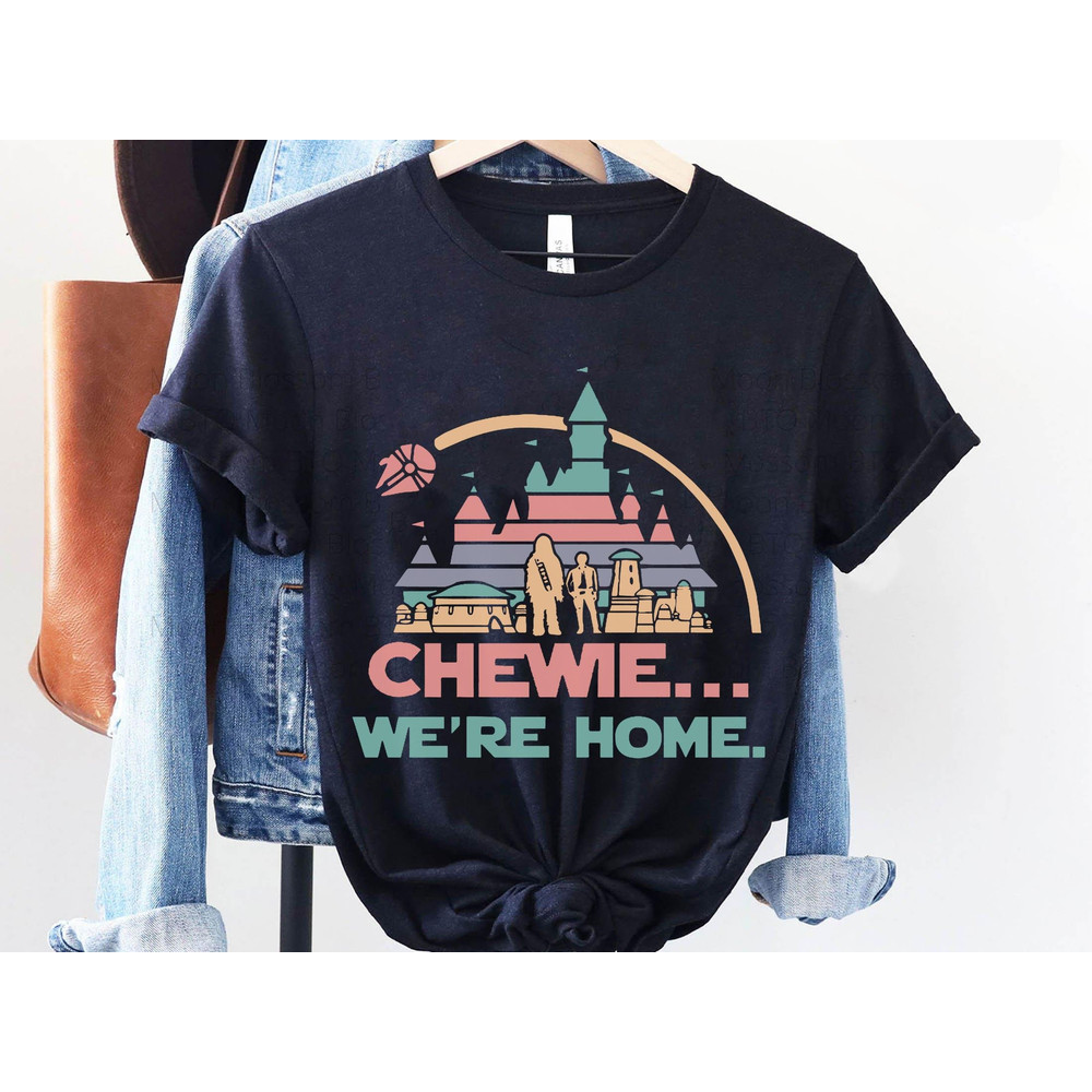 Chewie We're Home Chewbacca Disney Castle Pastel Color Sweatshirt Star Wars Disney Shirt Galaxy's Edge Disneyland Park Trip Funny Gift - 2.jpg