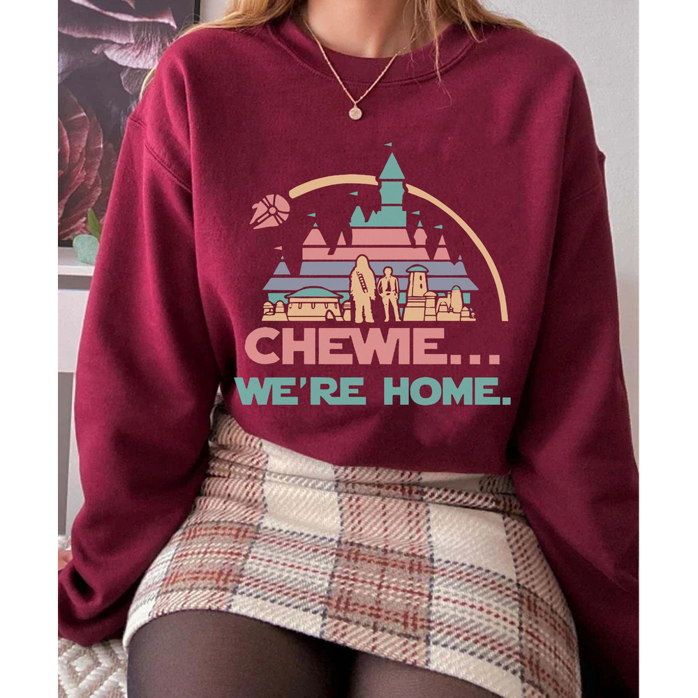 Chewie We're Home Chewbacca Disney Castle Pastel Color Sweatshirt Star Wars Disney Shirt Galaxy's Edge Disneyland Park Trip Funny Gift - 5.jpg