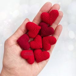 Decorative soft hearts, Red hearts, Pink hearts, Rainbow hearts, Crochet heart, Photo props, Little Valentine hearts
