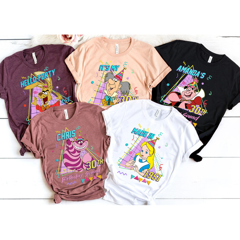 Custom Alice in Wonderland Birthday Party Shirt Personalized Disney Birthday T-shirt Retro 90s Walt Disney World Disneyland Matching - 1.jpg