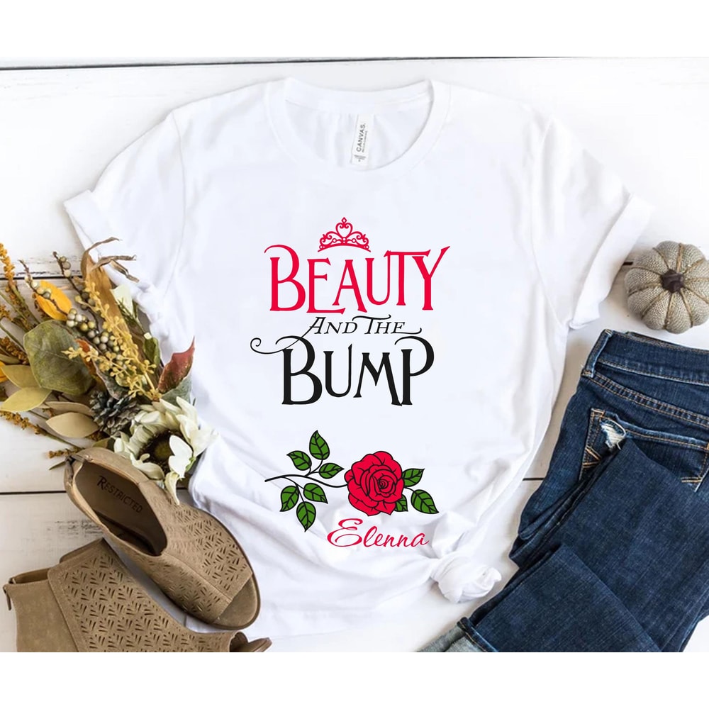 Custom Belle Beauty and The Bump Shirt Disney Pregnancy Announcement Beauty and The Beast To Be Mommy Mother's Day Gift - 3.jpg