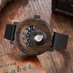 Multifunctional compass wooden watch, Vintage Wooden Watch, Groomsmen Watch, Engraved Watch, Gift for Men, Gift for Him