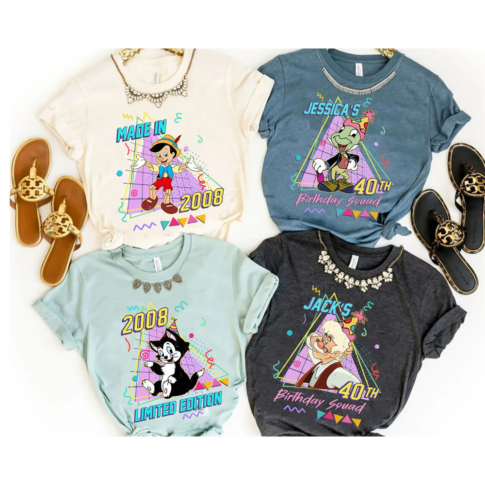 Custom Disney Pinocchio Birthday Matching Tee Personalized Disney Birthday Shirt Jiminy Cricket Geppetto Figaro Birthday Squad T-shirt - 1.jpg