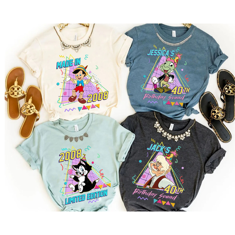 Custom Disney Pinocchio Birthday Matching Tee Personalized Disney Birthday Shirt Jiminy Cricket Geppetto Figaro Birthday Squad T-shirt - 1.jpg