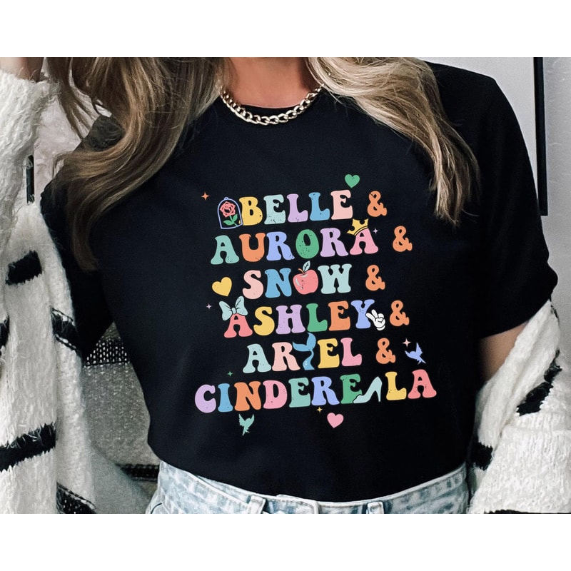 Custom Kid Name Disney Princess Belle Aurora Snow Cinderella Ariel Shirt Disney Birthday T-shirt Walt Disney World Disney Girl Trip - 1.jpg